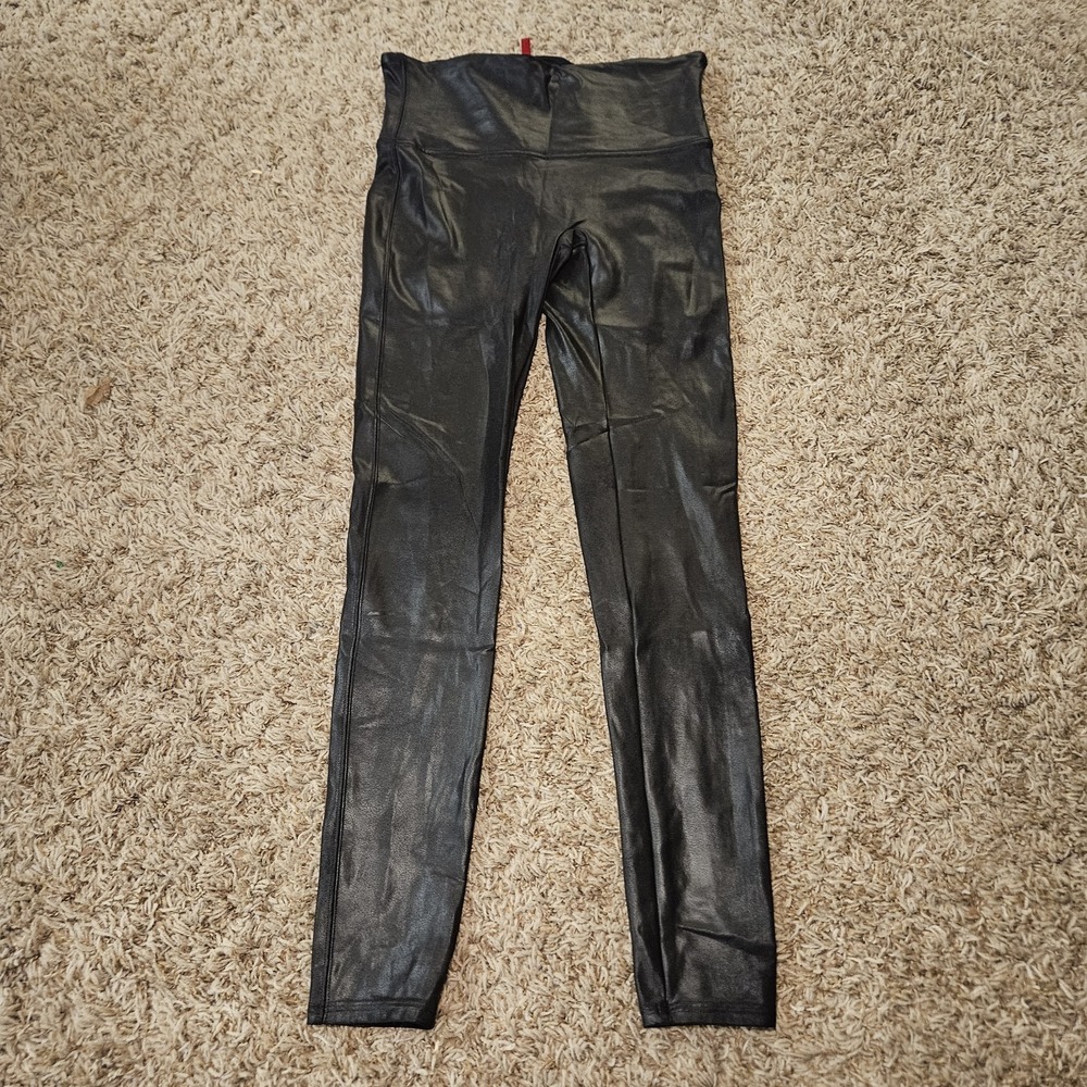 Spanx Metallic Black Leggings Shiny Women's Size Large